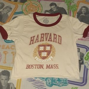 Harvard University Boston Massachusetts Crop Top Ringer Shirt Tee College